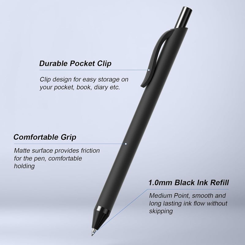 InkSlick 50 Pack Black Ink Pens - Bulk Pens, 1.0MM Medium Point Ballpoint Pens, Smooth Writing No Bleed Retractable Ball Point Pen (Black) - Image 2